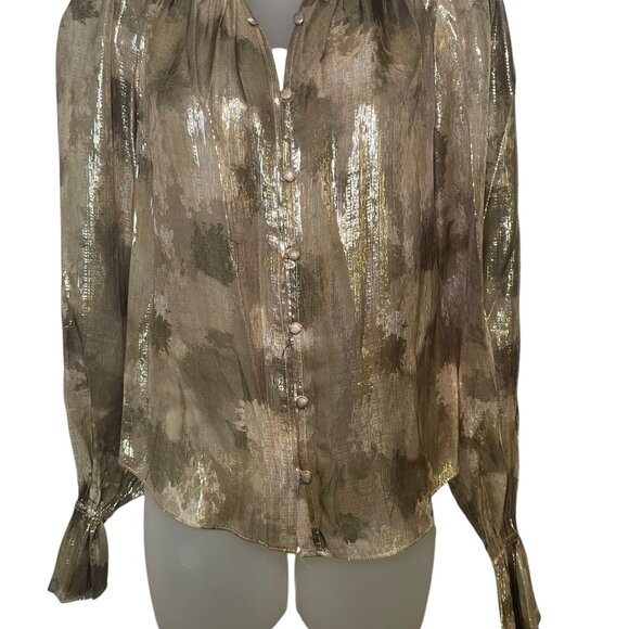 Ramy Brook Giselle Metallic Blouse Gold Bronze Sheer Long Sleeve Top XXS NWT - Picture 5 of 6